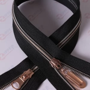Спіральна блискавка Тип 7 чорний, ланка Gold-rose, 80см.  2біг