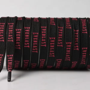 Шнурок плоский чорний з написом EVERLAST червоним, ширина 8 мм.  довжина 120см.