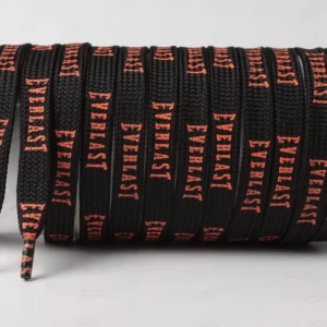 Шнурок плоский чорний з написом EVERLAST помаранчевим, ширина 8 мм.  довжина 120см.