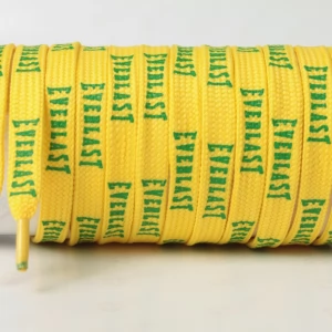 Шнурок плоский яскраво-жовтий з написом EVERLAST зеленим, ширина 8 мм.  довжина 120см.